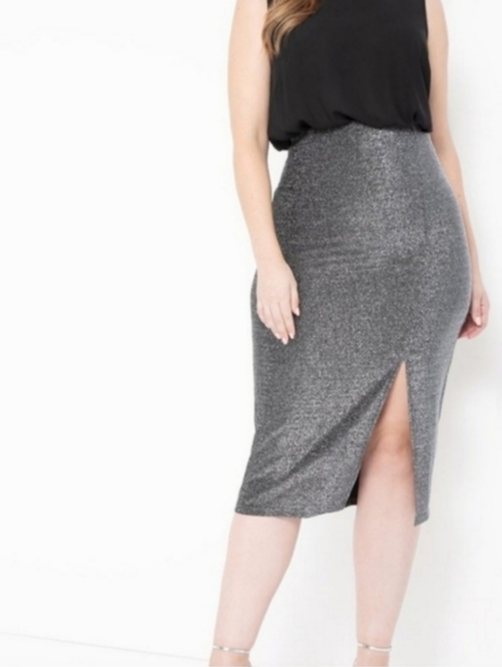 🏷️ Eloquii Metallic Lurex Knit Midi Pencil Skirt 22/24